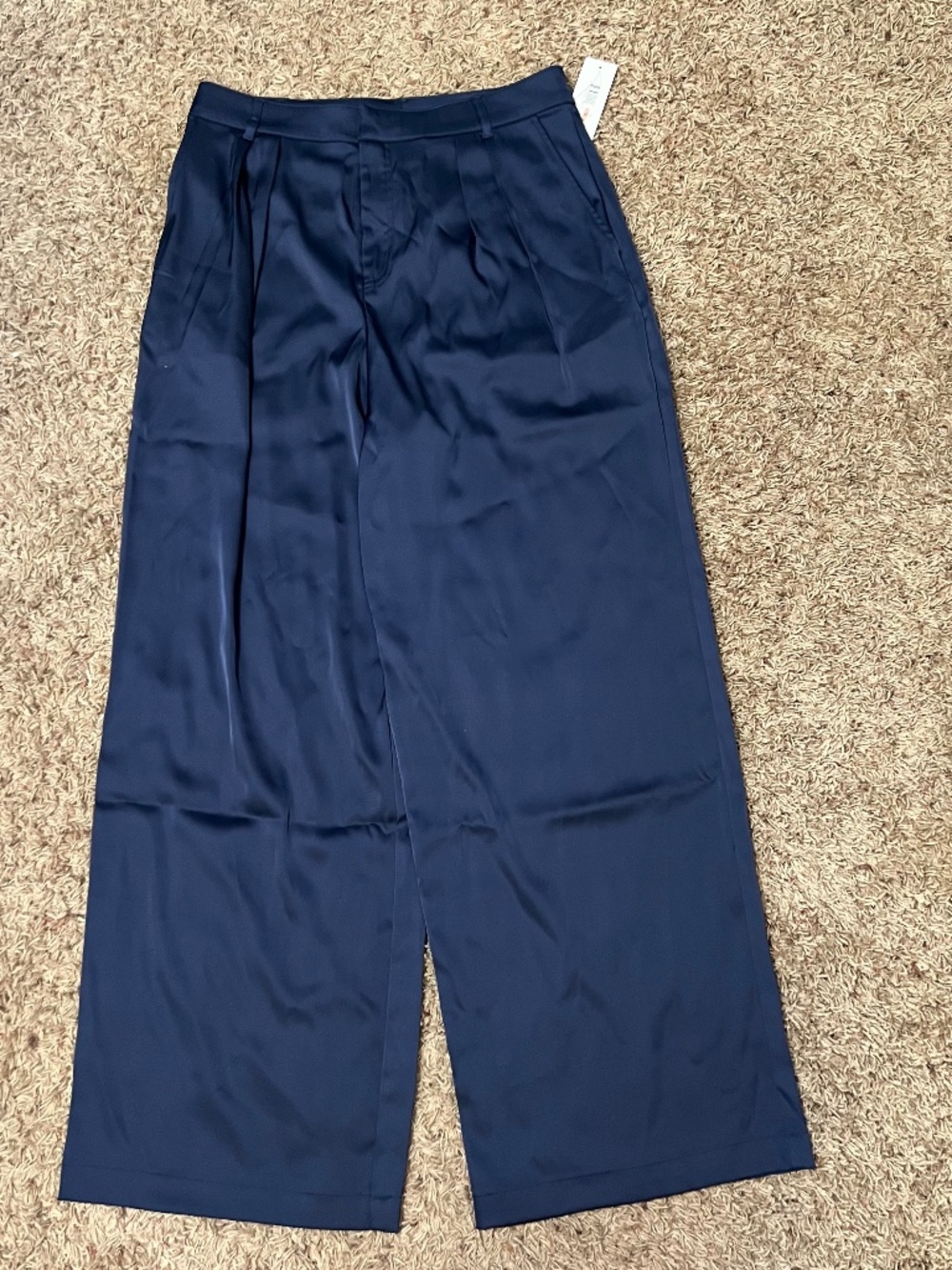 DKNY Jeans Navy Satin Wide-Leg Cropped Pants – NWT Size 12